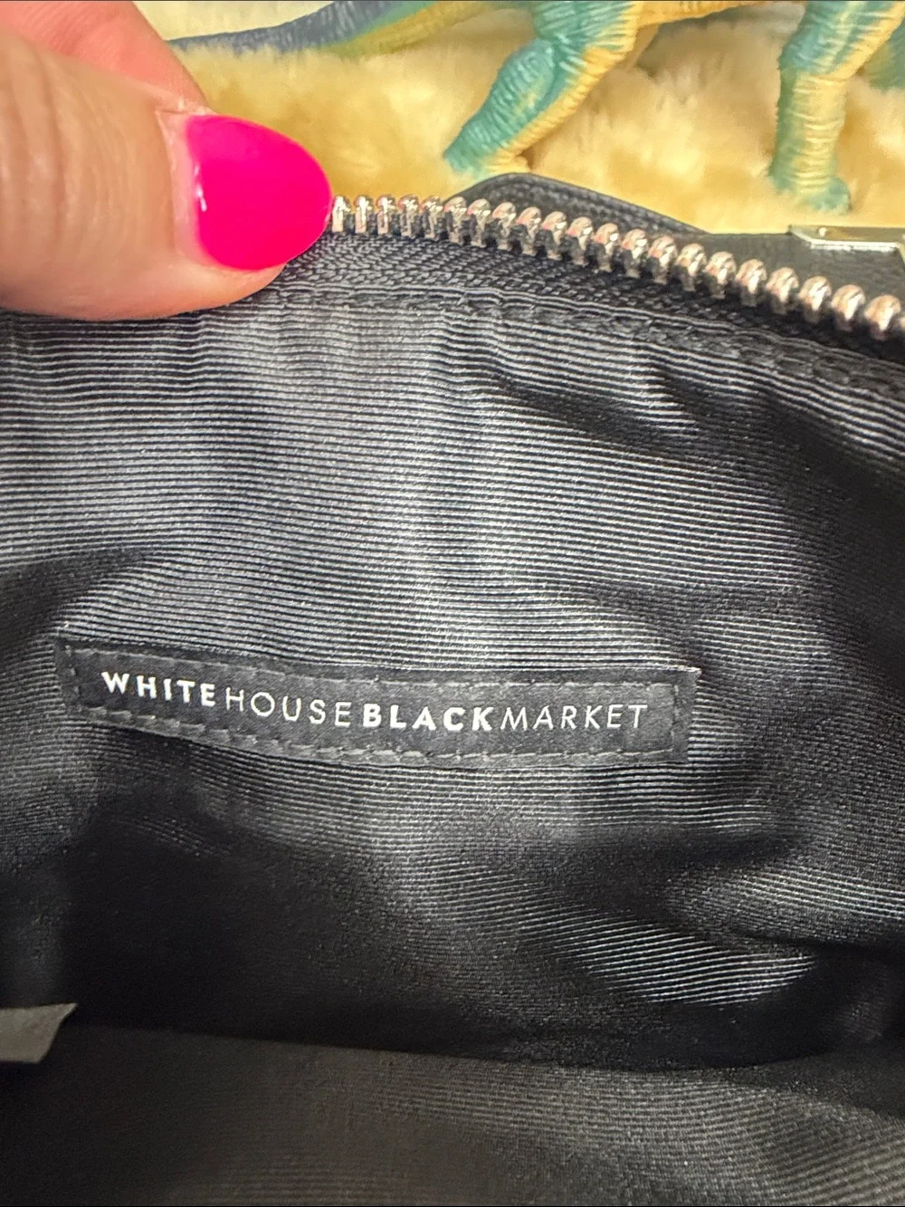 White House Black Market Black Crossbody Bag with Black Suede, Floral Embroidery
